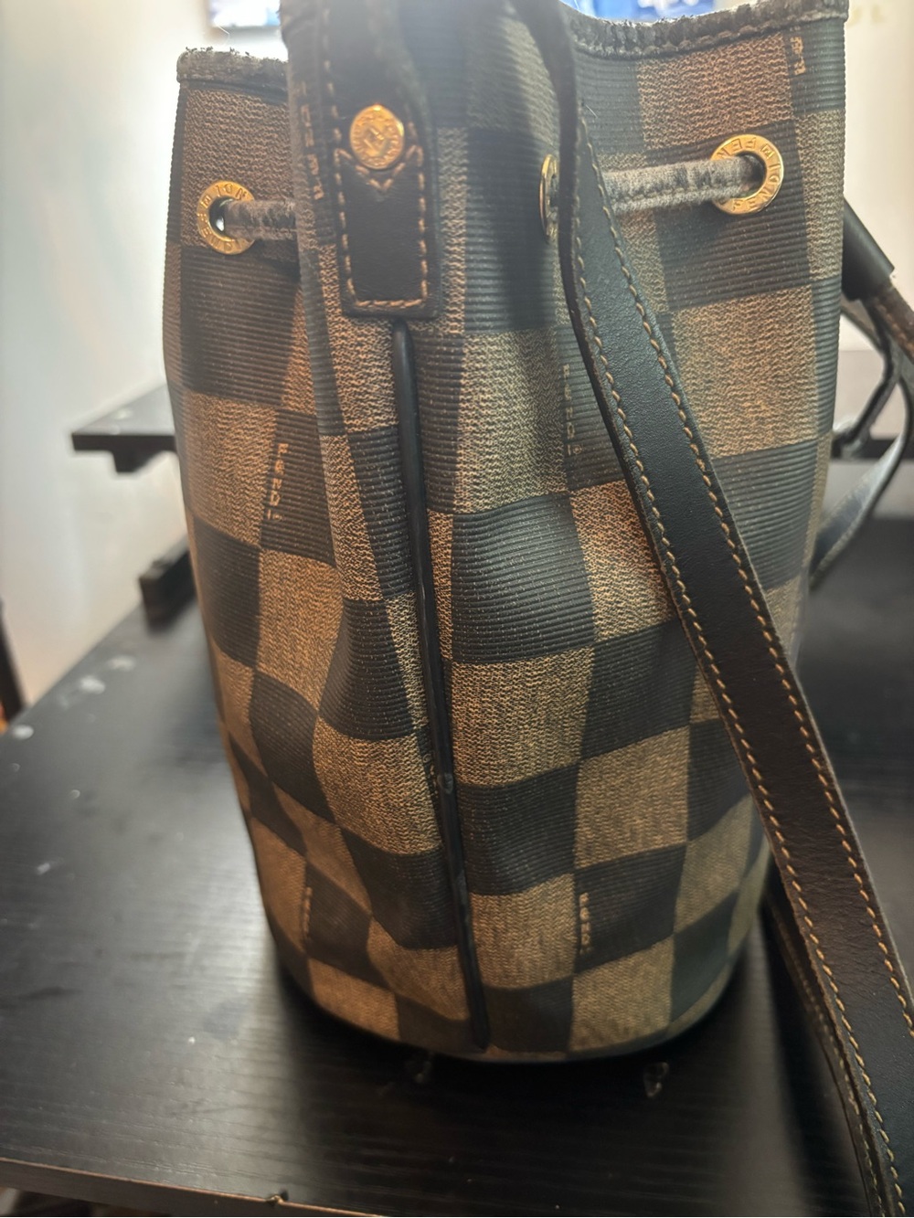 RARE Archival Vintage 80s Fendi Check Bucket Bag Authentic Pequin Scacchi Print! - Picture 5 of 14